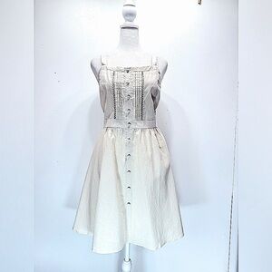 Esley Pleated Pinup Boho Mini ModCloth Sundress Cream Cotton Minimalist Cottage